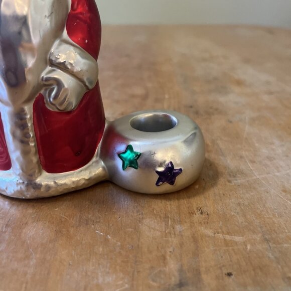VINTAGE 1996 ENESCO OTAGIRI GLASS SANTA Taper Candle Holder 6.5" tall by 4.5"w s - Picture 3 of 11